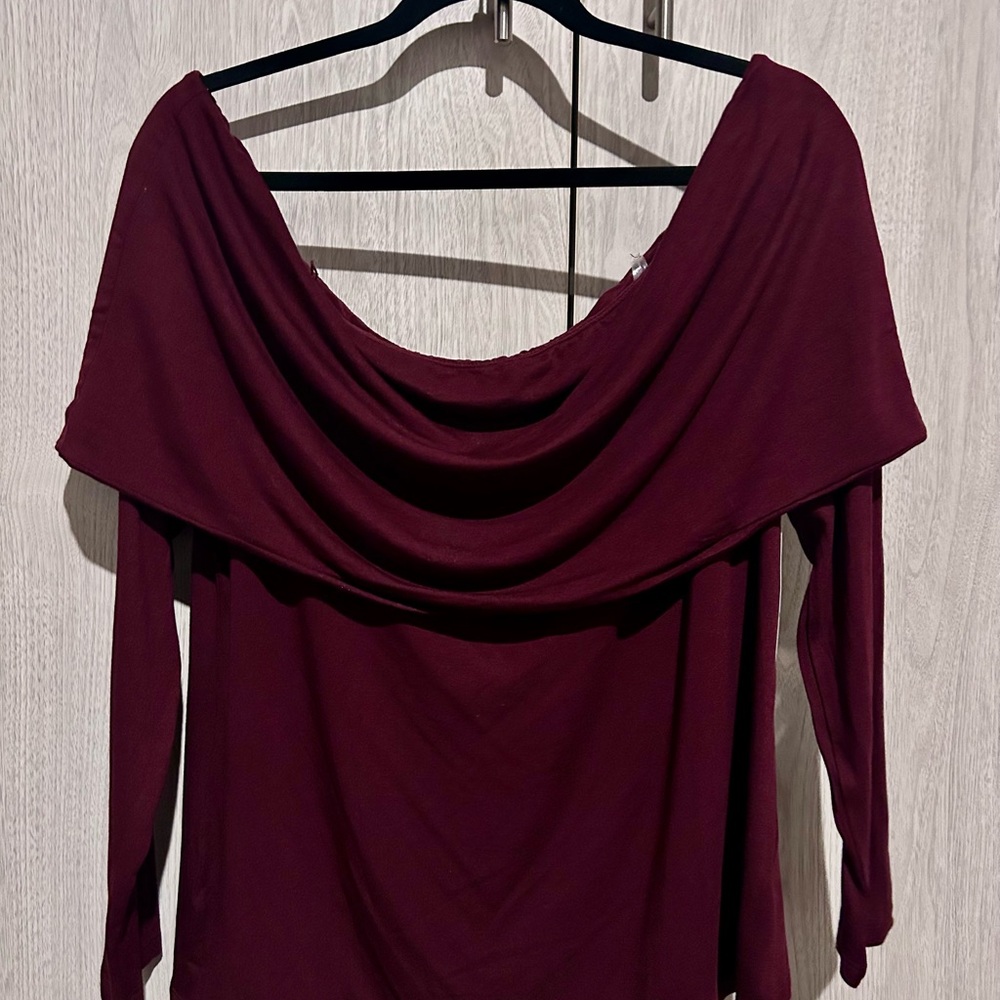 Worthington Off the Shoulder Burgundy Blouse 0X NWT - Picture 2 of 6